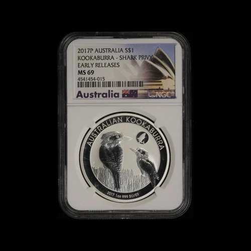 2017-P オーストラリア 1ドル銀貨 ワライカワセミ シャーク プライベート アーリーリリース NGC MS69