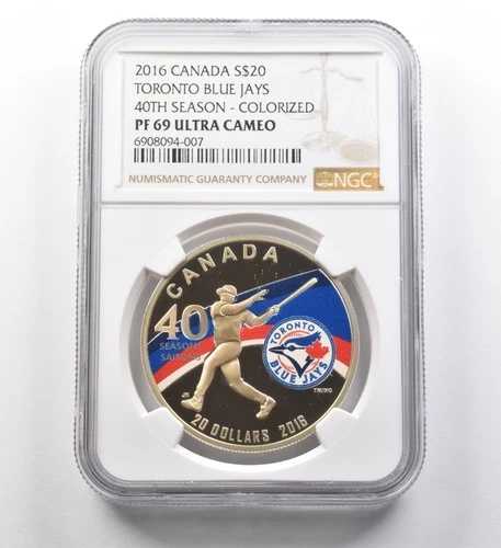 2016年カナダ20ドル銀貨 トロント・ブルージェイズ カラー化 PF69 UCAM NGC *8253 45,540円