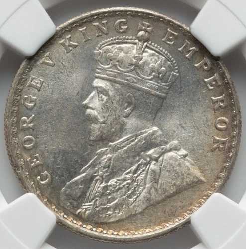 1918年 (B) インド・イギリス ジョージ5世 銀貨 ルピー NGC MS-63 ボンベイ造幣局 0.3437 ASW