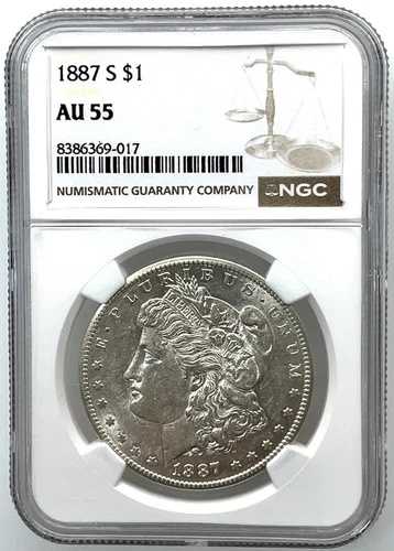 1887-S 1ドル モルガン銀貨 NGC AU 55