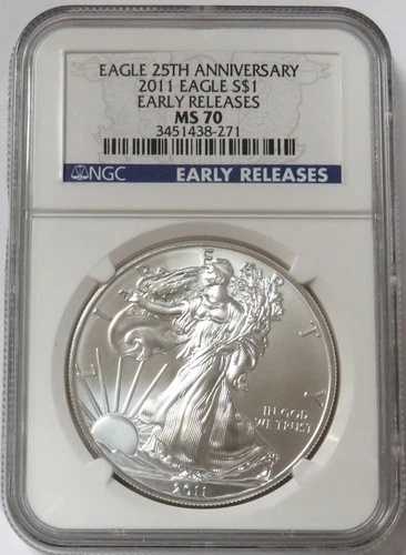 2011年 アメリカン シルバーイーグル 25周年記念 1ドル NGC MS 70 アーリーリリース