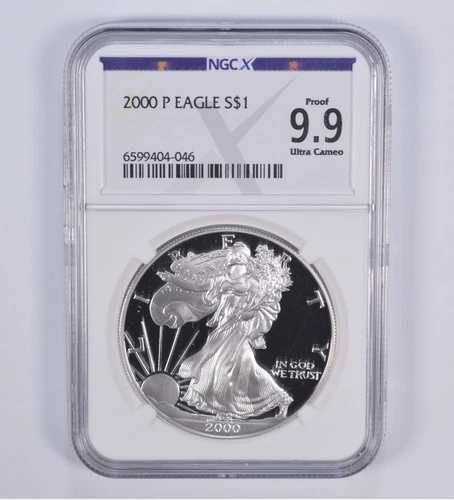 プルーフ 9.9 2000-P アメリカン シルバー イーグル $1 NGC X NGCX - ほぼ完璧 45,540円