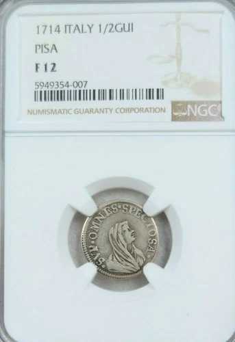 1714年 イタリア 銀貨 1/2 ジュリオ イタリア国立 ピサ NGC F 12 非常に希少な素晴らしいコイン