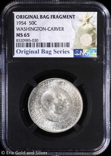 1954年 50セント ワシントン・カーバー記念ハーフダラー NGC MS 65 | オリジナルバッグの破片