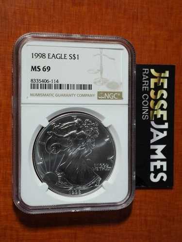 1998年 1ドル アメリカン シルバー イーグル NGC MS69 クラシック ブラウンラベル