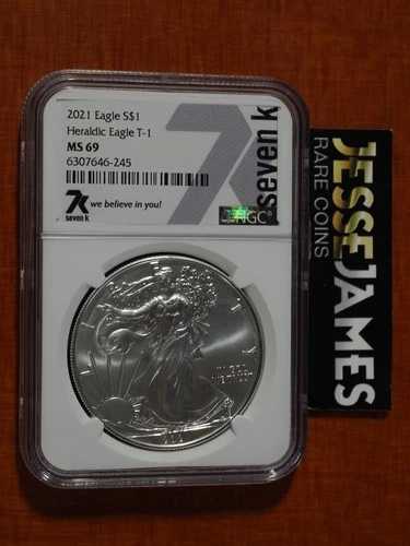 2021年 1ドル アメリカン シルバー イーグル NGC MS69 7K メタルラベル タイプ1