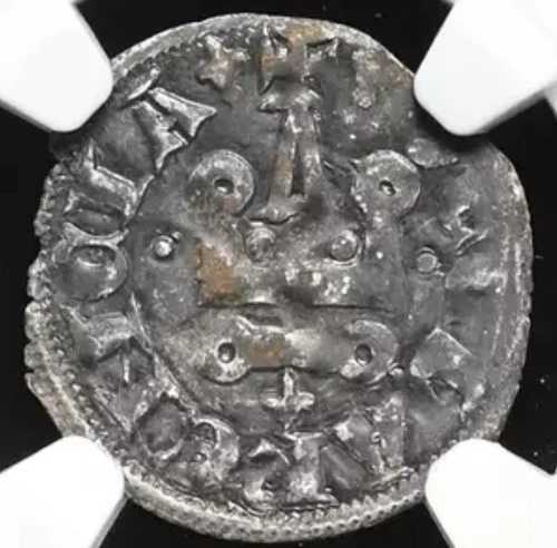 十字軍 アカイア・フィリップ・オブ・サヴォイア 1301-1306年 銀デニール テンプル騎士団 NGC XF