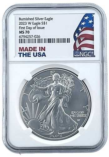 2023 W バーニッシュド シルバー イーグル NGC MS70 - 初日発行 - アメリカ製ホルダー