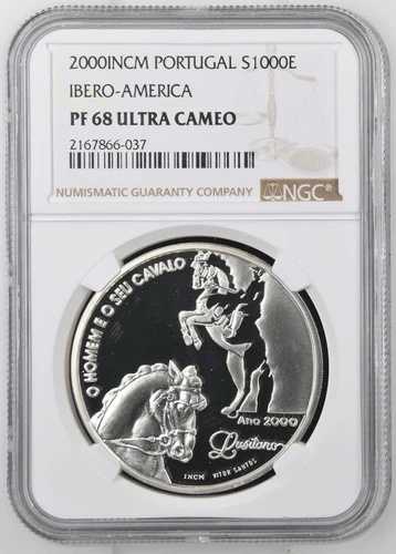 2000 ポルトガル - NGC PF 68 UC - 1000 エスクード 男と馬 - シルバー コイン