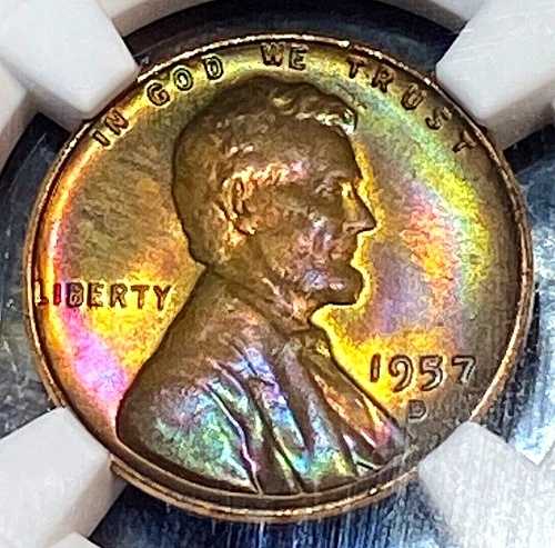 1957-D リンカーン セント NGC MS66RB トップシェルフ レインボー トーニング CHN