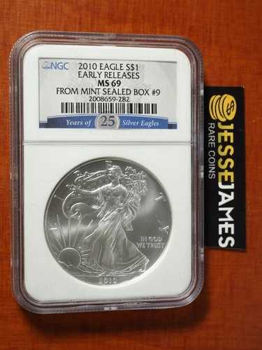 2010 シルバーイーグル NGC MS69 ER ミント未開封ボックス #9 25年ラベル