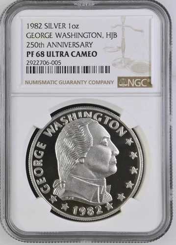 1982年 シルバー プルーフ 1オンス ラウンド - ジョージア州、HJB 250周年記念 - NGC PF 68 UC