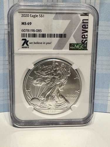 2020年 アメリカン シルバー イーグル $1 NGC MS69 7K セブンKラベル 1オンス .999 シルバー