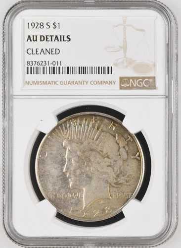 1928-S ピース ダラー - NGC AU 詳細 - 信じられないほどの色合い、必見!