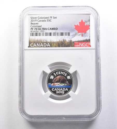 2019年 カナダ 5セント銀貨 カラー化 PFセット ビーバー PF70 UCAM NGC *7063