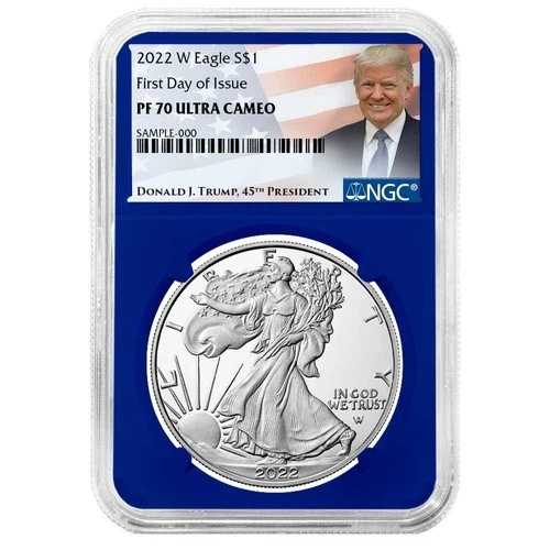2022-W $1 1オンス プルーフ アメリカンシルバーイーグル NGC PF70UC FDI トランプラベル ブルーコア