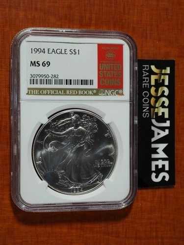 1994年 1ドル アメリカン シルバー イーグル NGC MS69 公式レッドブックラベル