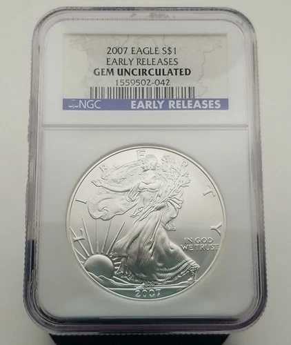 2007年 シルバーイーグル 1ドル アーリーリリース ジェム アンサーキュレート NGC 1オンス ファインシルバー #4496