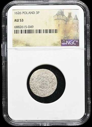 ポーランド 1626年 銀貨 3ペンス 3ポルカー貨 ジグムント3世 ヴァーサ プロイセン国王、NGC AU53