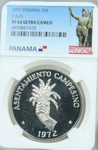 1972年 パナマ シルバー 5バルボア S5B FAO NGC PF 64 ウルトラカメオ 希少コイン