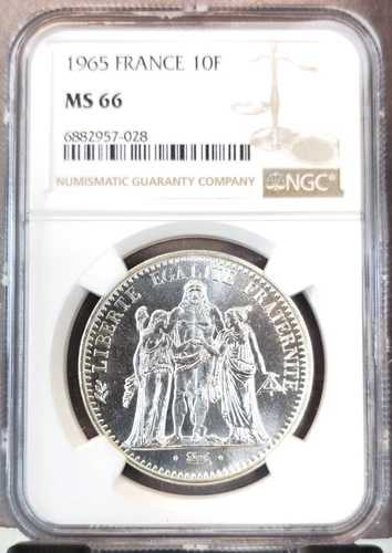 1965年 フランス 銀貨 10フラン ヘラクレス NGC MS 66 希少宝石 美しい