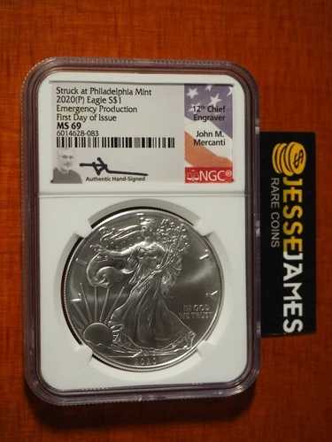 2020 (P) シルバーイーグル NGC MS69 マーカンティ フィラデルフィアで襲撃 緊急FDI