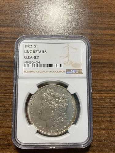 1902-P モルガン銀貨 $1 NGC 正規未流通 詳細クリーニング済み