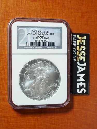 2003年 1ドル アメリカン シルバー イーグル NGC MS69 「20周年記念コレクション」 ブラックラベル