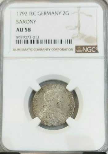 1792 IEC ドイツ シルバー 2 グロッシェン ザクセン NGC AU 58 希少な美しいコイン
