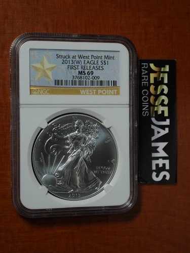 2013年 (W) 1ドル アメリカン シルバー イーグル NGC MS69 FR ウェストポイント造幣局で鋳造 ラベル