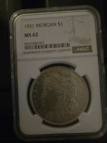 1921年モルガン銀貨、NGCによるグレードMS62、美しい外観、キーデート