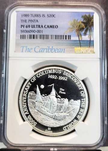 1989年 タークス・カイコス諸島 シルバー 20クラウン ザ・ピンタ NGC PF 69 ウルトラカメオ トップポップ