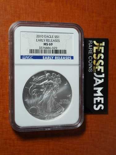 2010 $1 アメリカン シルバー イーグル NGC MS69 ブルー アーリーリリース ラベル