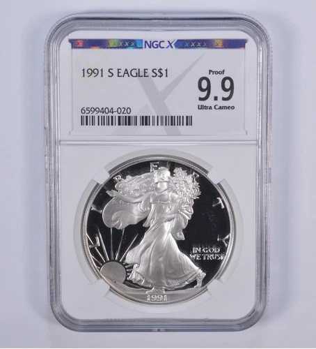 プルーフ 9.9 1991-S アメリカン シルバー イーグル $1 NGC X NGCX - ほぼ完璧