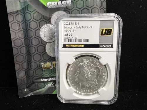 2023年フィジーS$1モルガン早期リリース「1879 CC」MS70、1オンスシルバー超特価！