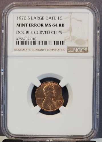 1970 S リンカーン セント 1C NGC MS 64 RB ミントエラー ダブルカーブクリップ 希少