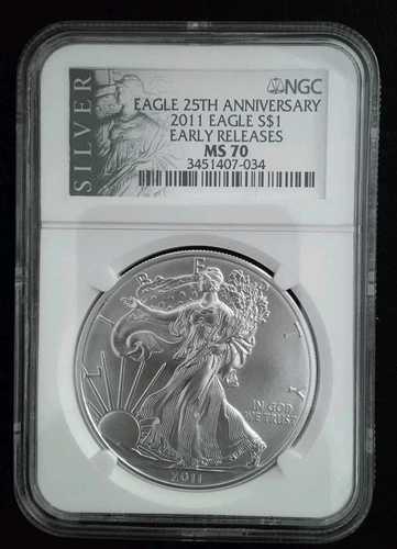 2011年 アメリカン シルバーイーグル 25周年記念 ER NGC MS 70 リバティラベル