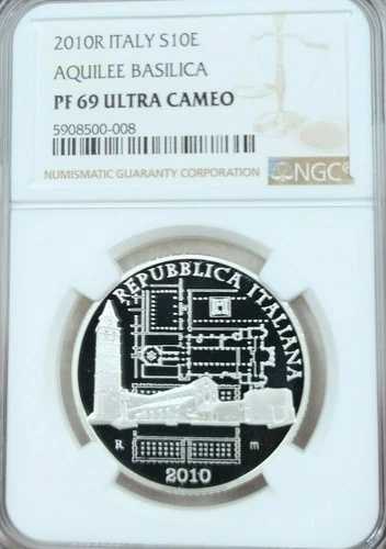 2010年 イタリア シルバー 10ユーロ アクイル バシリカ NGC PF 69 ウルトラカメオ レア逸品プルーフ-