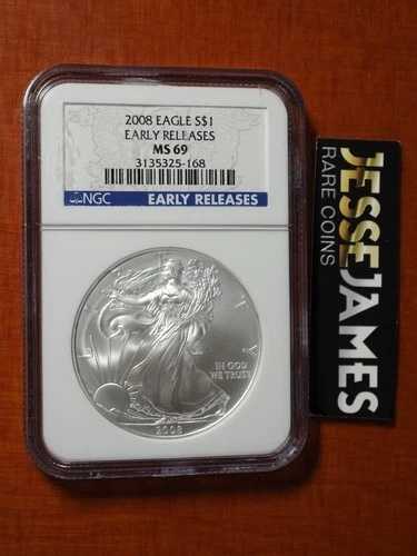 2008 $1 アメリカン シルバー イーグル NGC MS69 アーリーリリース ブルーラベル