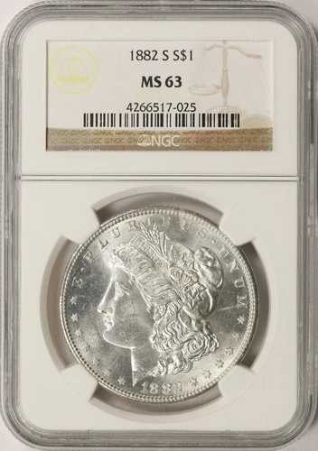 1882-S 1ドル モルガン銀貨 NGC MS63