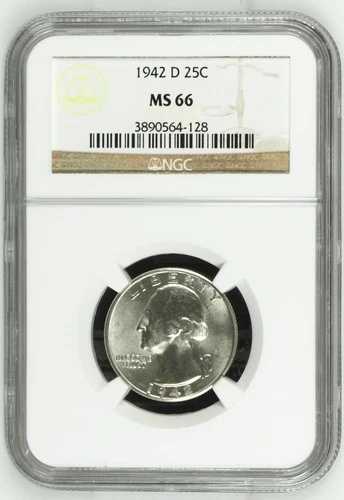 1942 D/D ワシントンクォーター RPM NGC MS66 ブライトホワイト-