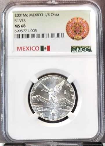 2001年 メキシコ シルバー 1/4 オンザ リベルタッド NGC MS 68 美しい希少宝石コイン