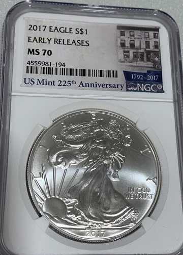 2017年アメリカンシルバーイーグル - NGC MS70 早期リリース 225 米国造幣局記念 194