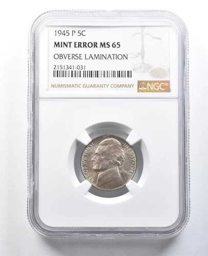1945-P ジェファーソン・ニッケル・ミント エラー表面ラミネート MS65 NGC *8229