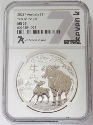 2021 P シルバー オーストラリア 1ドル 丑年 旧暦 1オンス NGC ミント ステート 69