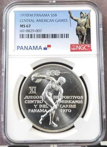 1970年 パナマ シルバー 5バルボア 中央アメリカ競技大会 NGC MS 67 美しい宝石 BU