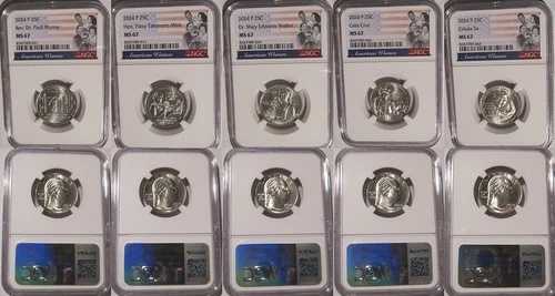 2024 P NGC MS 67 女性用クォーターコイン5枚セット 25セント マレーミンク ウォーカー クルーズ Sa
