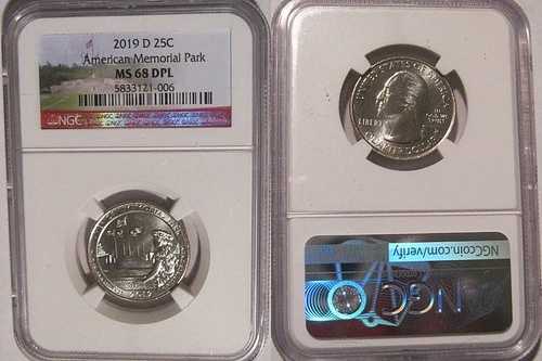 2019 D アメリカンメモリアルパーク NP クォーター 25セント NGC MS 68 DPL プルーフ