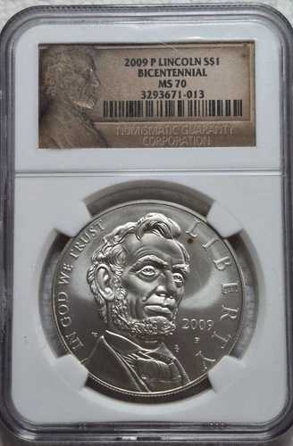 2009年 P リンカーン生誕200周年記念銀貨 1ドル - NGC MS70。ビデオ SL0240。