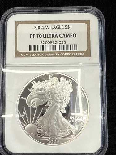 2004 W プルーフ シルバー イーグル NGC PF70 ウルトラカメオ クラシック ブラウンラベル #7654